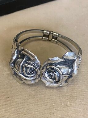Vintage Guglielmo Cini Sterling Silver Rose Clamper Bracelet 925